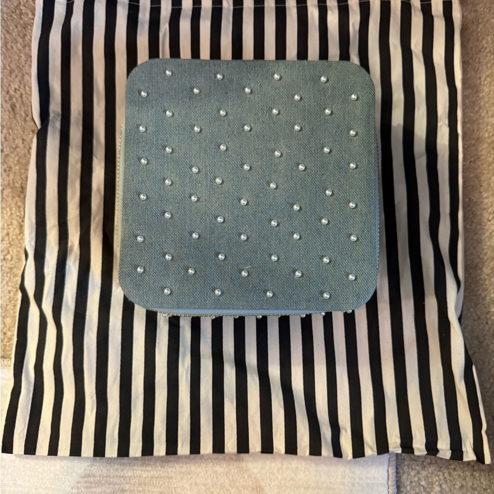 Lele Sadoughi Blue Denim and Pearl Jewelry Box NWT